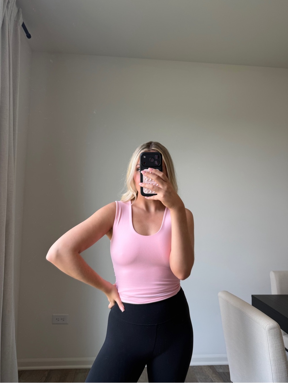 Double lined Scoop Neck Tank Top - Pink